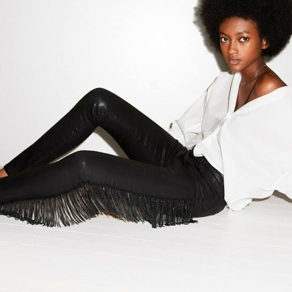 J Brand X Halpern Maria High Rise Coated Fringe Stellar Skinny Jeans